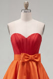 A-Line marineblauw paarse satijnen sweetheart geruffelde homecomingjurk met strik
