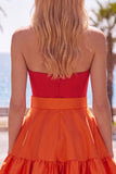 A-Line marineblauw paarse satijnen sweetheart geruffelde homecomingjurk met strik