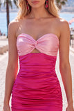 Rood Oranje Sweetheart Gerimpelde Keyhole Bodycon Korte Homecoming Jurk