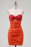 Rood Oranje Sweetheart Gerimpelde Keyhole Bodycon Korte Homecoming Jurk