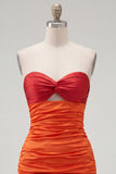 Rood Oranje Sweetheart Gerimpelde Keyhole Bodycon Korte Homecoming Jurk