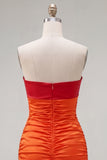 Rood Oranje Sweetheart Gerimpelde Keyhole Bodycon Korte Homecoming Jurk