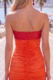 Rood Oranje Sweetheart Gerimpelde Keyhole Bodycon Korte Homecoming Jurk