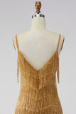 Golden Bodycon Spaghetti Straps Korte Homecoming Jurk met franjes
