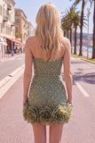 Strapless blauwe Bodycon Pearls Homecoming-jurk met 3D-bloemen