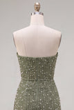 Strapless blauwe Bodycon Pearls Homecoming-jurk met 3D-bloemen