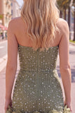 Strapless blauwe Bodycon Pearls Homecoming-jurk met 3D-bloemen