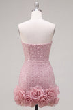 Strapless blauwe Bodycon Pearls Homecoming-jurk met 3D-bloemen