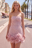 Strapless blauwe Bodycon Pearls Homecoming-jurk met 3D-bloemen