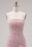 Strapless blauwe Bodycon Pearls Homecoming-jurk met 3D-bloemen