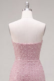 Strapless blauwe Bodycon Pearls Homecoming-jurk met 3D-bloemen