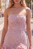 Strapless blauwe Bodycon Pearls Homecoming-jurk met 3D-bloemen