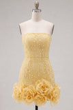 Strapless blauwe Bodycon Pearls Homecoming-jurk met 3D-bloemen