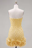 Strapless blauwe Bodycon Pearls Homecoming-jurk met 3D-bloemen