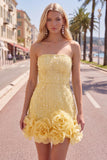 Strapless blauwe Bodycon Pearls Homecoming-jurk met 3D-bloemen