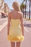Strapless blauwe Bodycon Pearls Homecoming-jurk met 3D-bloemen