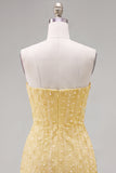 Strapless blauwe Bodycon Pearls Homecoming-jurk met 3D-bloemen