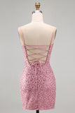 Dusty Rose Bodycon gerimpelde veter op de rug spaghettibandjes korte homecomingjurk met kralen
