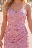Dusty Rose Bodycon gerimpelde veter op de rug spaghettibandjes korte homecomingjurk met kralen