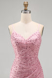 Dusty Rose Bodycon gerimpelde veter op de rug spaghettibandjes korte homecomingjurk met kralen