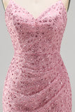 Dusty Rose Bodycon gerimpelde veter op de rug spaghettibandjes korte homecomingjurk met kralen