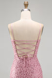 Dusty Rose Bodycon gerimpelde veter op de rug spaghettibandjes korte homecomingjurk met kralen