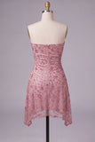 Strapless Dusty Rose Bodycon gerimpelde korte homecomingjurk met kralen