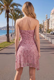 Strapless Dusty Rose Bodycon gerimpelde korte homecomingjurk met kralen