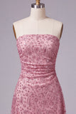 Strapless Dusty Rose Bodycon gerimpelde korte homecomingjurk met kralen