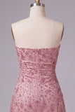 Strapless Dusty Rose Bodycon gerimpelde korte homecomingjurk met kralen