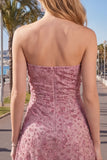 Strapless Dusty Rose Bodycon gerimpelde korte homecomingjurk met kralen