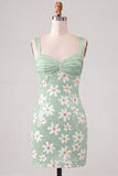 Groene Floral Bodycon Pailletten Dikke Bandjes Korte Homecoming Jurk