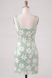Groene Floral Bodycon Pailletten Dikke Bandjes Korte Homecoming Jurk
