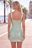 Groene Floral Bodycon Pailletten Dikke Bandjes Korte Homecoming Jurk