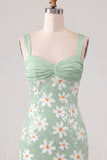 Groene Floral Bodycon Pailletten Dikke Bandjes Korte Homecoming Jurk