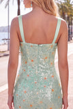 Groene Floral Bodycon Pailletten Dikke Bandjes Korte Homecoming Jurk