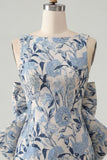Rozegroene Jacquard Bodycon Bateau hals bloemen homecoming jurk met grote strik