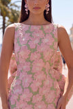 Rozegroene Jacquard Bodycon Bateau hals bloemen homecoming jurk met grote strik