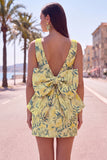 Rozegroene Jacquard Bodycon Bateau hals bloemen homecoming jurk met grote strik