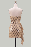 Strapless champagne zwarte stip bodycon pailletten korte homecomingjurk met sjerp