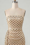Strapless champagne zwarte stip bodycon pailletten korte homecomingjurk met sjerp