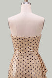 Strapless champagne zwarte stip bodycon pailletten korte homecomingjurk met sjerp