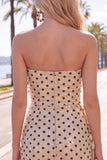 Strapless champagne zwarte stip bodycon pailletten korte homecomingjurk met sjerp