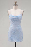 Gele Bodycon gerimpelde spaghettibandjes bloemenborduursel Homecoming Dress