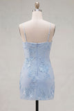 Gele Bodycon gerimpelde spaghettibandjes bloemenborduursel Homecoming Dress