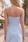 Gele Bodycon gerimpelde spaghettibandjes bloemenborduursel Homecoming Dress