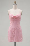 Gele Bodycon gerimpelde spaghettibandjes bloemenborduursel Homecoming Dress