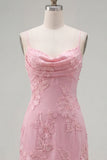 Gele Bodycon gerimpelde spaghettibandjes bloemenborduursel Homecoming Dress