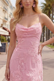 Gele Bodycon gerimpelde spaghettibandjes bloemenborduursel Homecoming Dress