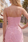 Gele Bodycon gerimpelde spaghettibandjes bloemenborduursel Homecoming Dress